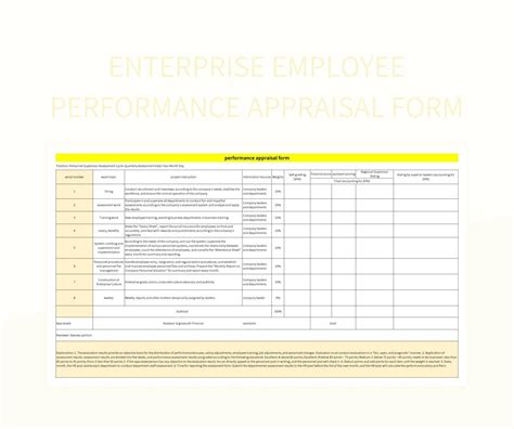 Enterprise Employee Performance Appraisal Form Excel Template And