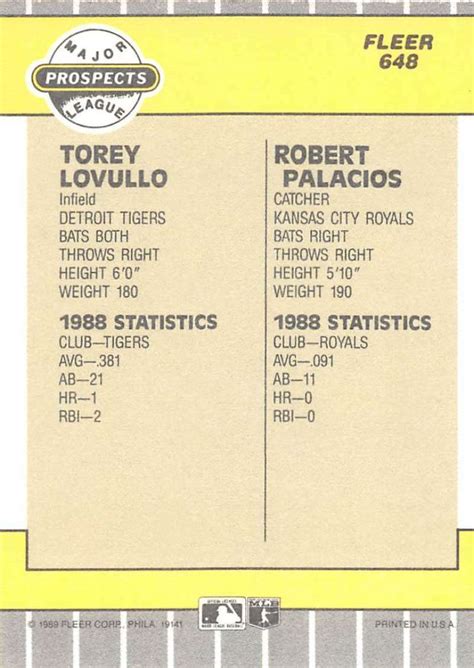 Fleer Torey Lovullo Robert Palacios Nm Mt Rc Rookie Prospects