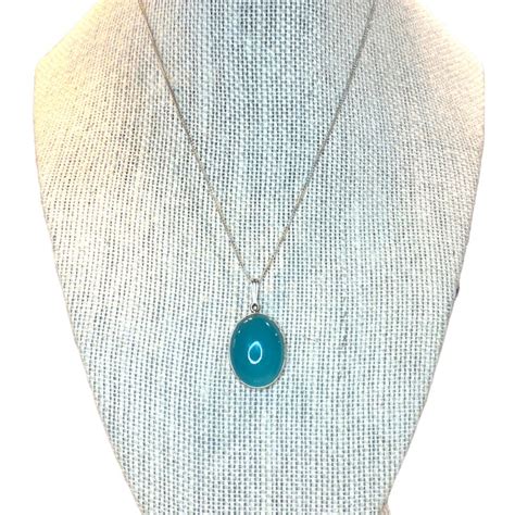 Sterling Silver Oval Blue Chalcedony Pendant Necklace Etsy