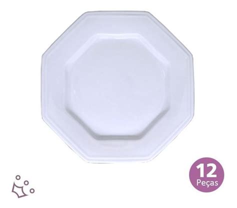 Jogo 12 Pratos Sobremesa 1a Linha Prisma Porcelana Schmidt Porcelanas