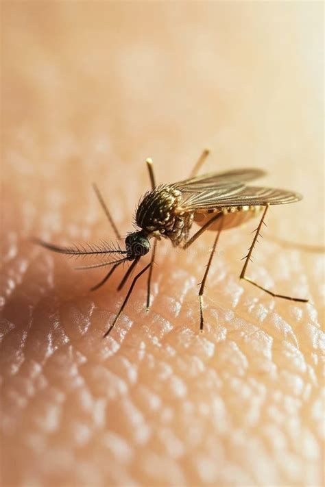 Detailed Look At Mosquito Feeding Process On Skin Stock Illustration
