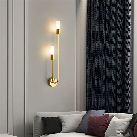 Nordic Style Brass Wall Sconce Cylinder 2 Lights Wall Light With Glass