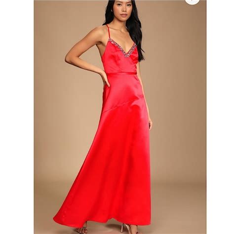 Lulus Dresses Nwt Lulus In My Fantasy Red Satin Maxi Dress Small