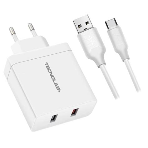 Ripley CARGADOR PARED 2 USB CARGA TURBO USB TIPO C BLANCO TECNOLAB