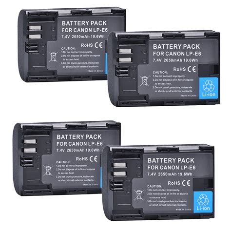 4 Pack Canon LP E6 LP E6N Replacement Battery For Canon EOS 60D 70D