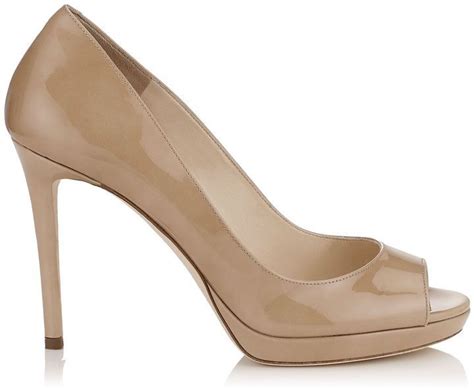 Jimmy Choo Luna Nude Patent Leather Peep Toe Platform Pumps Footwear Design Women Peep
