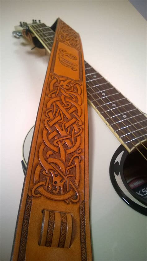 Carved Leather Guitar Strap Hand Tooled Personalized With Etsy Leather Guitar Straps