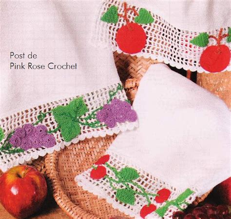 Pink Rose Crochet Barrado Frutas Para Panos De Prato