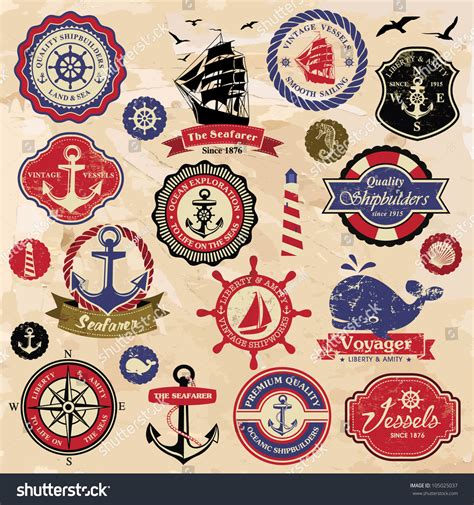 Collection Vintage Retro Nautical Labels Badges Stock Vector 105025037 Shutterstock