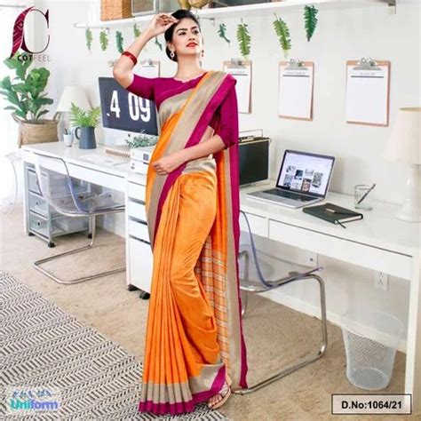 Orange Wine Plain Border Premium Polycotton Cotfeel Saree For