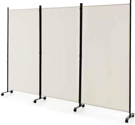 Goflame Panel Folding Room Divider Ft Rolling Privacy Screen With