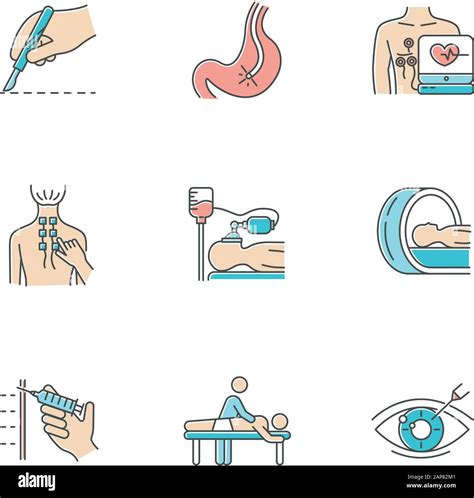 Medical Procedures Color Icons Set Surgery Endoscopy