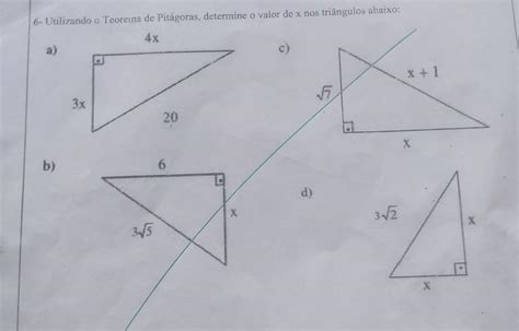 6 Utilizando O Teorema De Pitágoras Determine O Valor De X Nos