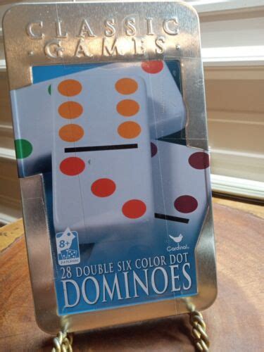 Cardinal Classic Games Tin Box 28 Double Six Color Dot Dominoes NIB New