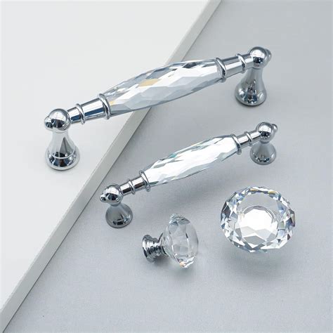 Mfys Crystal Knobs With Silver Background For Kitchen Cabinet Silver