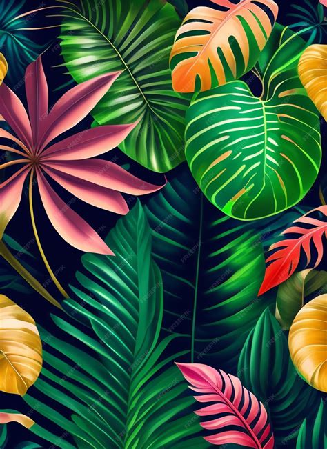 Un Motif Tropical Avec Des Feuilles Et Des Fleurs Tropicales Photo