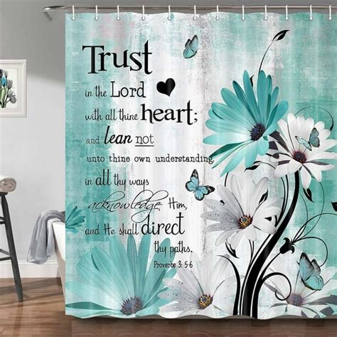 Rustic Farmhouse Shower Curtain Farm Teal Daisy Bible Verse