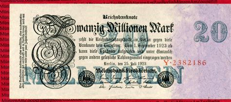 Inflation Dt Reich 1919 1924 20 Millionen Mark Reichsbanknote Dt