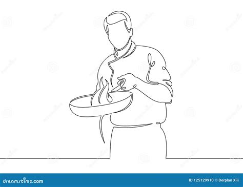 Continuous Line Drawing Single Line Chef Cooking Stock Vector