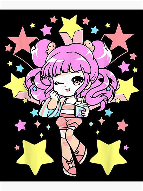 Lámina Fotográfica Cute Chibi Kawaii Anime Girls Bubble Tea Chan De