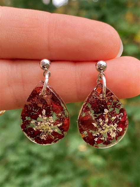 Rose Petals And Queen Annes Lace Tear Drop Earrings Etsy Australia