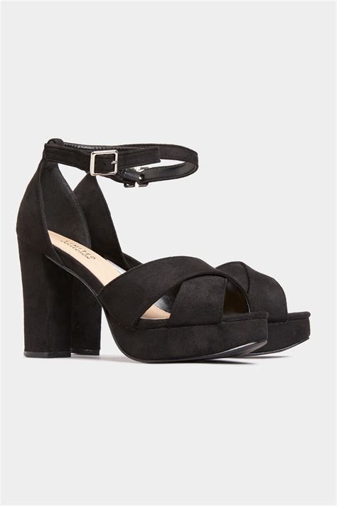 Limited Collection Black Vegan Faux Suede Platform Heels In Extra Wide