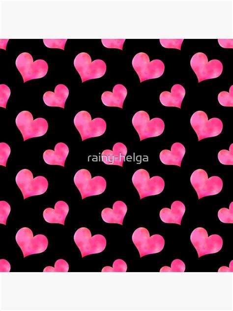 Romantic Dark Pattern With Pink Watercolor Hearts Sticker By Rainy