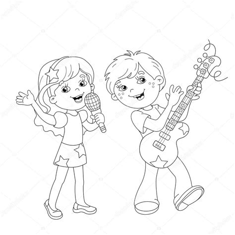 Desenho De P Gina Para Colorir De Menino E Menina Cantando Uma M Sica