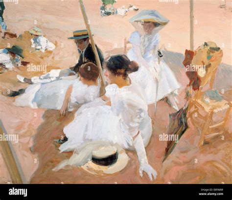 Under The Awning On The Beach At Zarautz Artist Sorolla Y Bastida