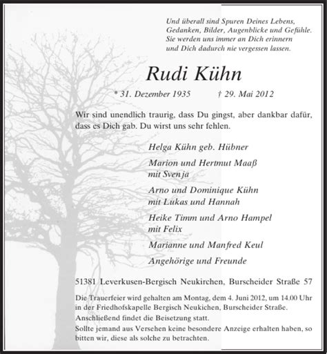 Alle Traueranzeigen für Rudi Kühn trauer rp online de