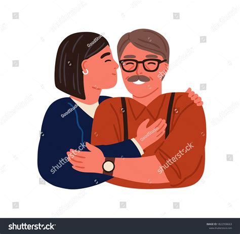 Portrait Happy Hugging Daughter Father Vector Stock Vector Royalty