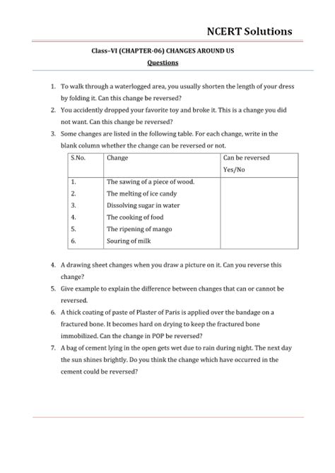 Ncert Solutions For Class Science Chapter Changes Around Us