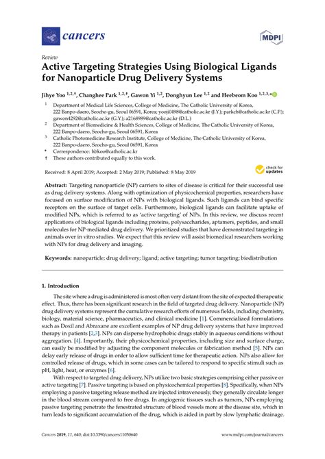 Pdf Active Targeting Strategies Using Biological Ligands For