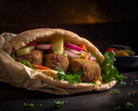 Sándwich de pita de falafel con hummus y verduras en escabeche Foto