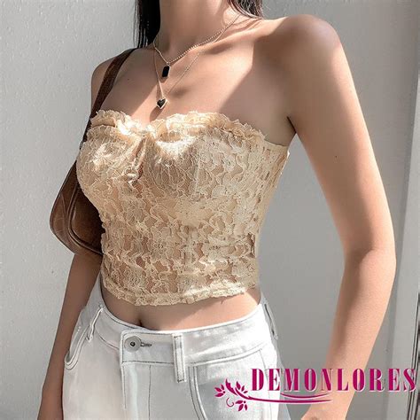 Dem☞women Sexy Lace Mesh See Through Tube Top Fashion Off Shoulder