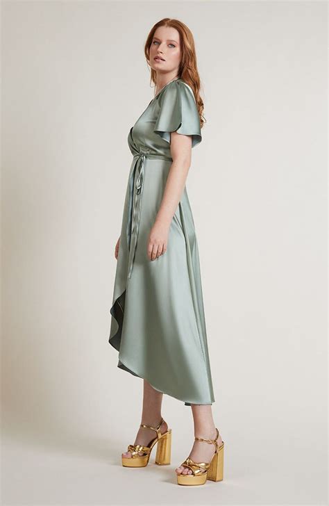 Florence Waterfall Dress In Sage Green Satin Sage Green Bridesmaid