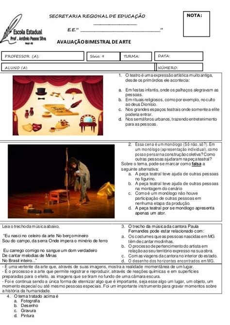 Caderno De Atividades Projeto Teatro Ensino Fundamental I