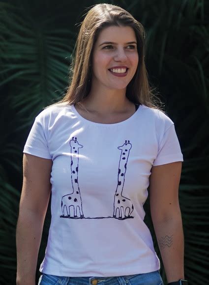 Blusa Baby Look Feminina Girafa Branca Elo