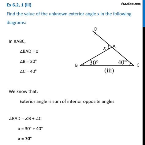 Find The Value Of The Unknown Exterior Angle X Triangles Class 7