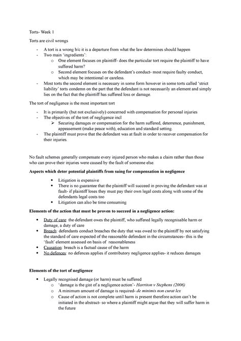 Introduction To Tort Law Week 1 Torts Are Civil Wrongs A Tort Is A