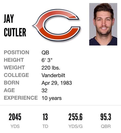 JAY CUTLER stats through 9 games | Jay cutler, Cutler, Jay