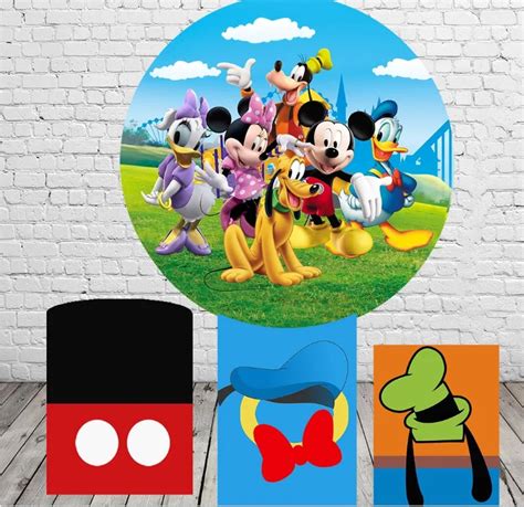 Mickey Mouse Clubhouse Birthday Party Circle Backdrop His Friends Happy