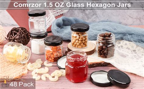 Comrzor 1 5 Oz Mini Hexagon Glass Jars 48 Pack Empty Honey Jars Small Spice Jars