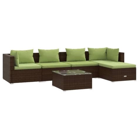 Salon de jardin 6 pcs ZJCHAO avec coussins Résine tressée Marron