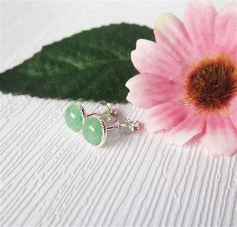 Green Aventurine Sterling Silver Stud Earrings Mm Green Aventurine