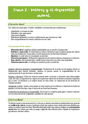 RESUMEN TEMA 2 VALORES Pdf