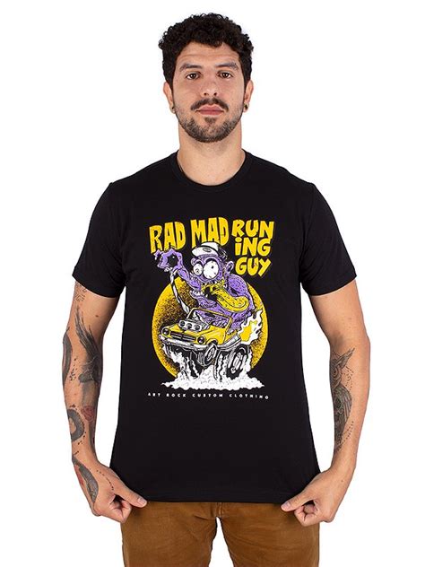 Camiseta Rad Mad Guy Preta Atacado Art Rock