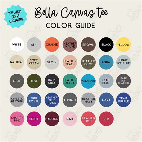 Bella Canvas 3001 Color Chart 3001 Color Chart Bella Canvas - Etsy