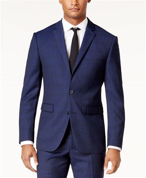 Vince Camuto Mens Slim Fit Blue Plaid Suit Macys