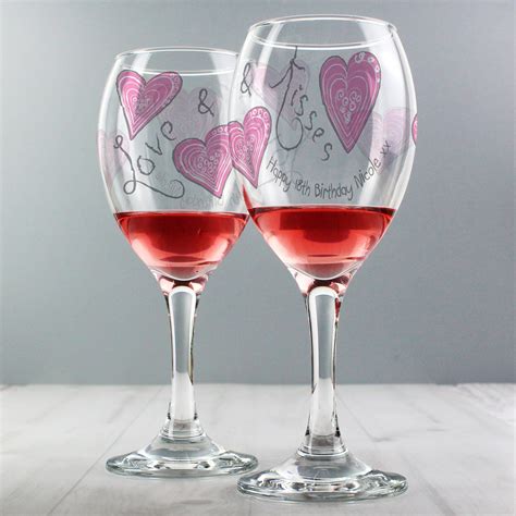 Personalised Love And Kisses Wine Glass In 2020 Mum Birthday T Engraved Anniversary T